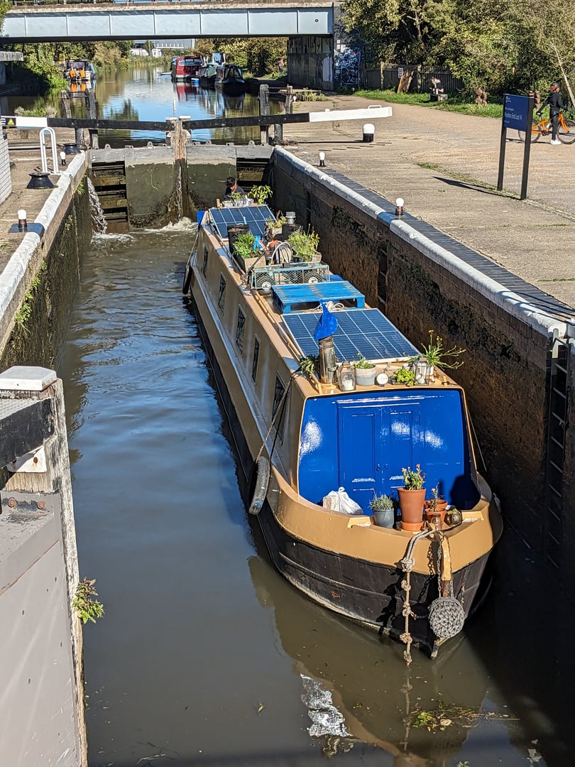 Boat exterior with solar panels