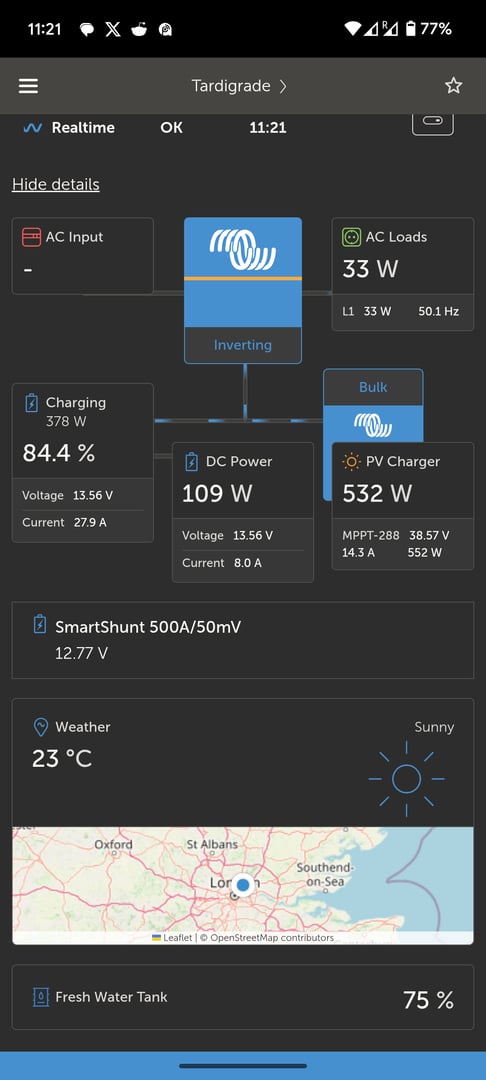 VRM dashboard showing comprehensive boat monitoring